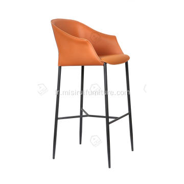 Tabouret de bar en acier inoxydable en cuir en cuir orange